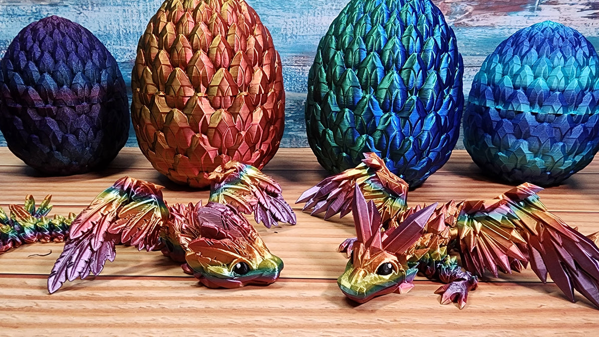 Dragon Egg and Dragons - 3d Printed Articulated Dragon w/ Colored Eyes - 12+ dragons