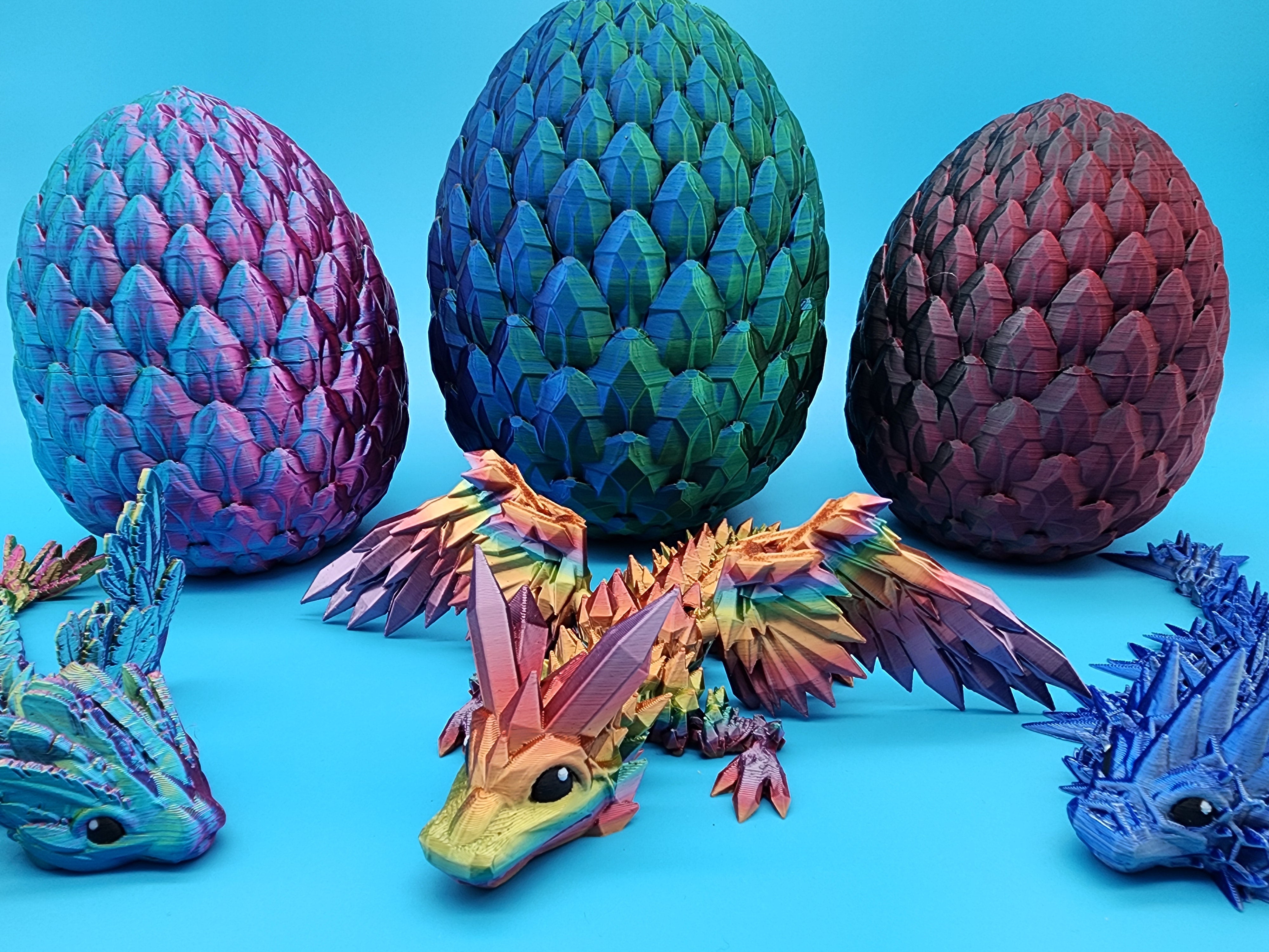 Dragon Egg and Dragons - 3d Printed Articulated Dragon w/ Colored Eyes - 12+ dragons