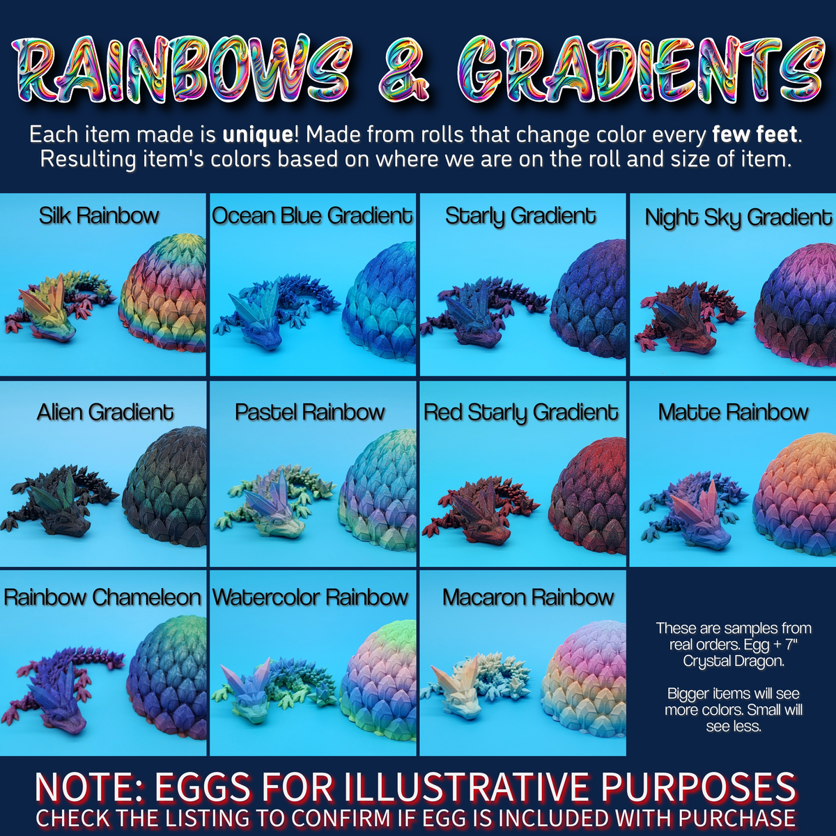 Dragon Egg and Dragons - 3d Printed Articulated Dragon w/ Colored Eyes - 12+ dragons