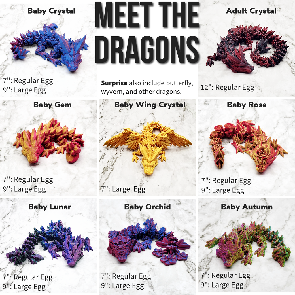 Winter Special Dragon Egg and Articulated Dragon - 3D Printed Fidget
