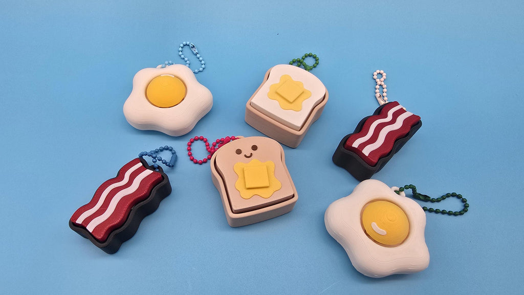 Morning Munchies Clicker Keychain | Satisfying Click | Sensory Fidget Toy | Bacon Egg Toast