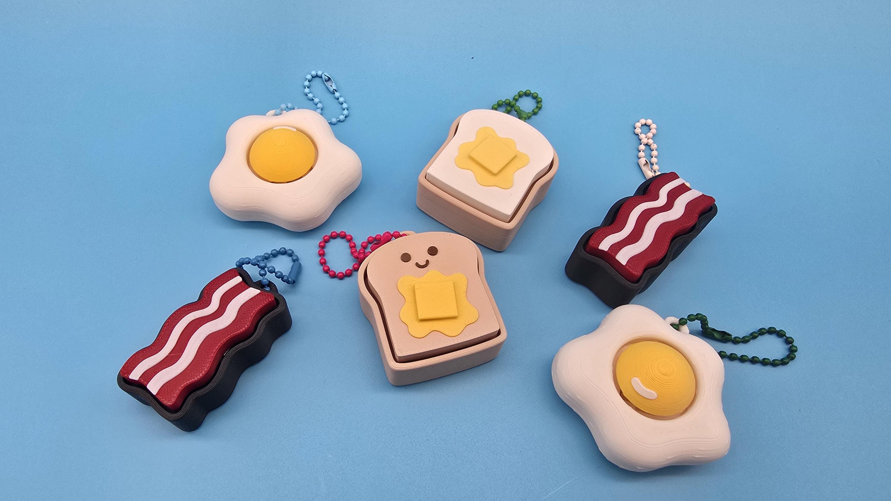 Morning Munchies Clicker Keychain | Satisfying Click | Sensory Fidget Toy | Bacon Egg Toast