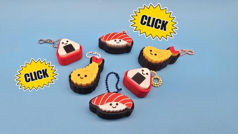 Sushi Friends Clicker Keychain | Satisfying Click | Sensory Fidget Toy | Onigiri Tempura Sushi Roll