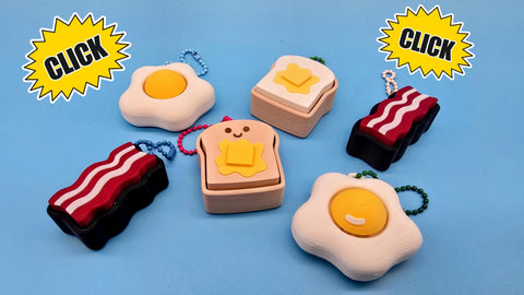 Morning Munchies Clicker Keychain | Satisfying Click | Sensory Fidget Toy | Bacon Egg Toast
