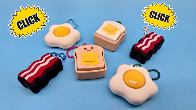 Morning Munchies Clicker Keychain | Satisfying Click | Sensory Fidget Toy | Bacon Egg Toast