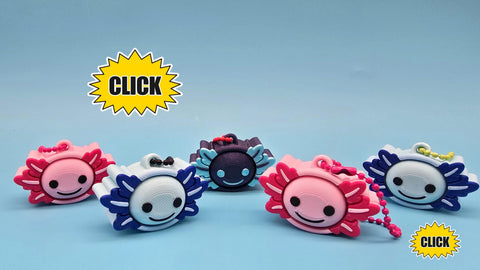 Axolotl Clicker Keychain | Satisfying Click | Sensory Fidget Toy | Pink Blue